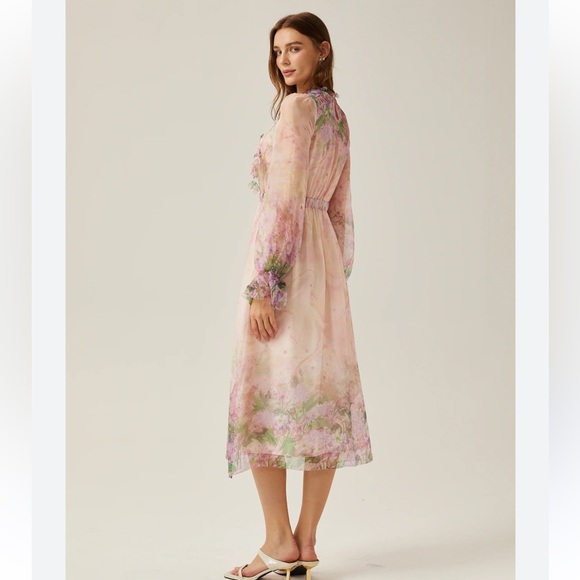 NWT Miss Rosier JUSTINE Dress floral print cinched midi size Small PINK cottage - Picture 4 of 16